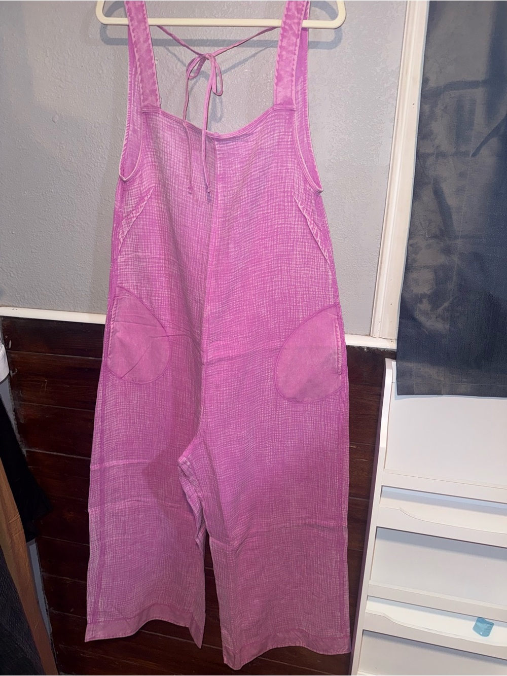 Zenana Outfitters Pink Tie-Back Wide-Leg Jumpsuit